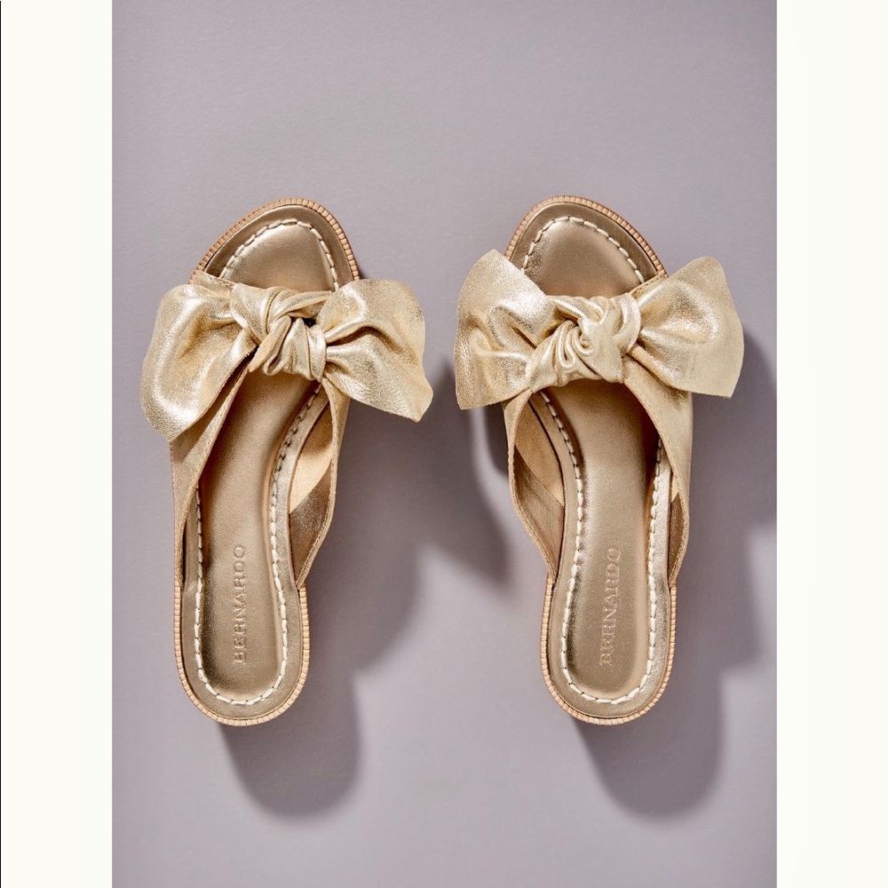 Metallic Bow Slide Sandals